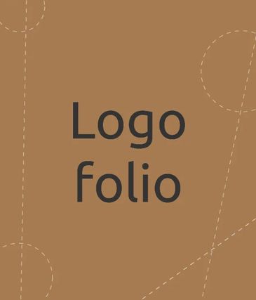 Le mot « Logofolio » écrit sur deux lignes en lettres gris anthracite, sur fond brun caramel parcouru de cercles et de traits en pointillés clairs.
